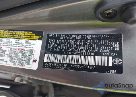 2005 Toyota Camry Se из США, поврежденный, VIN 4T1BE32KX5U964210